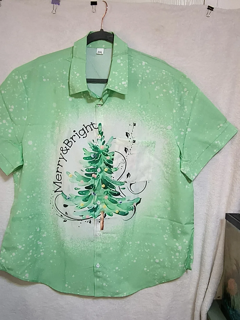 Christmas Merry and bright  Mint Green 2XL Shirt Casual Short Sleeve. WS 192
